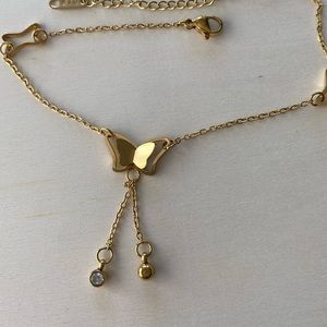 Yellow gold butterfly anklet CZ Stainless steel